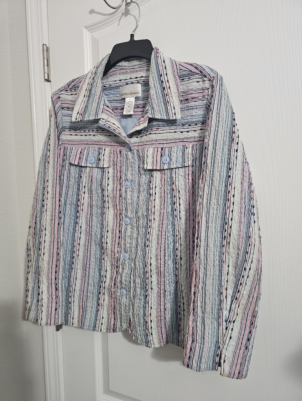 Draper’s & Damon’s Striped Button Up Shirt Embellished Size L Cottage Prairie